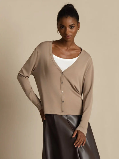 Clearance - 100% Mulberry Silk Women's V-Neck Long Sleeve Basic Cardigan