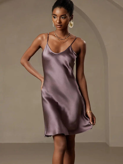 100% Mulberry Silk Spaghetti Strap Short Dress