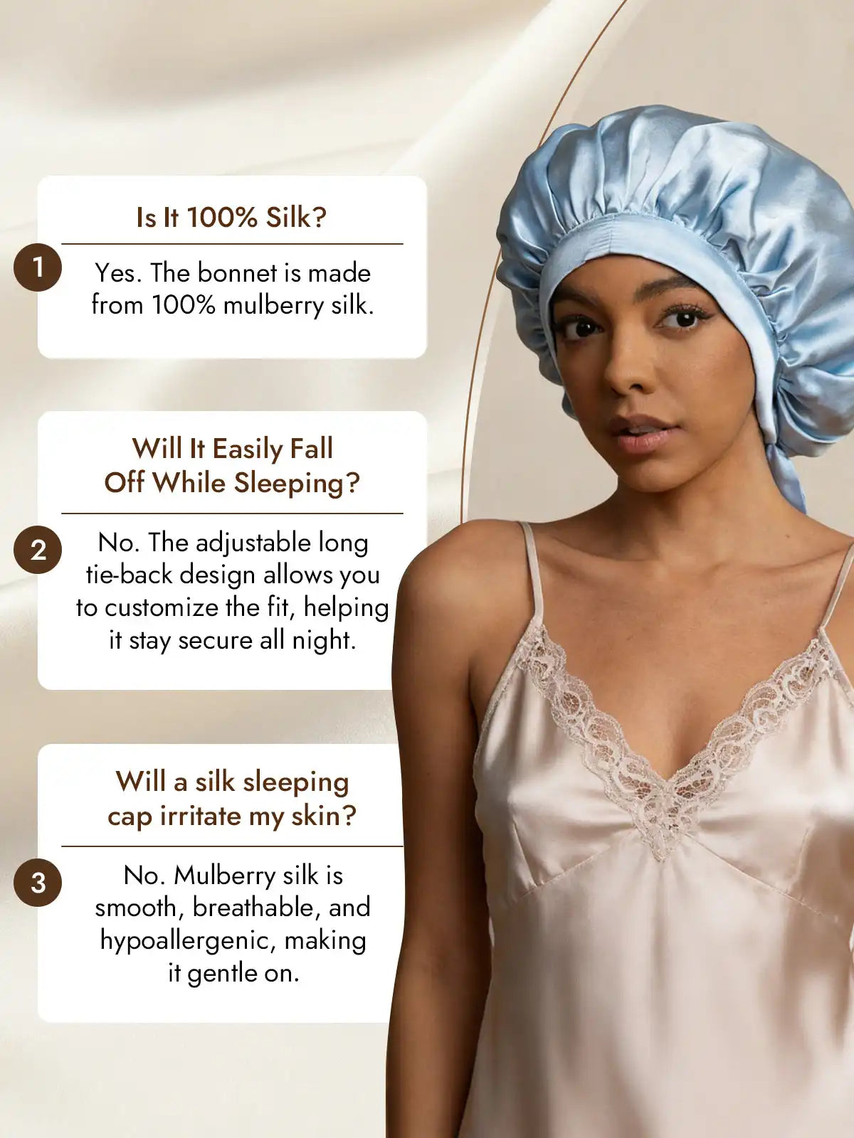100% Mulberry Silk Elegant Bonnet with Long Ribbons