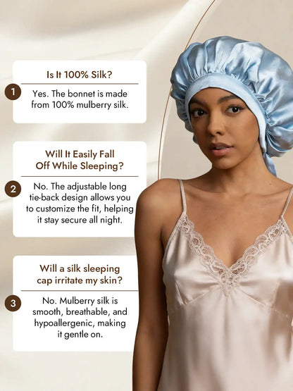 100% Mulberry Silk Elegant Bonnet with Long Ribbons