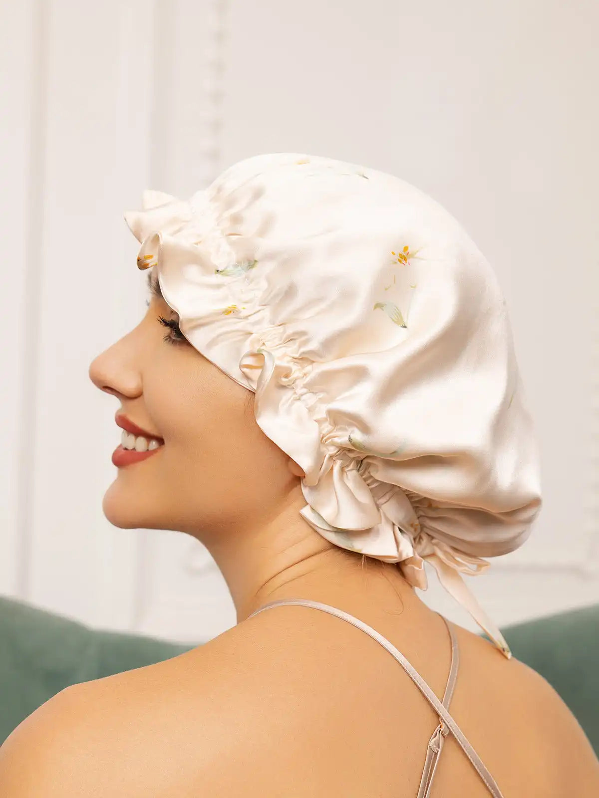 100% Mulberry Silk Sleep Cap Double Layer Bonnet with Ribbon