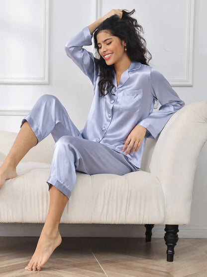 100% Mulberry Silk Women's Long Sleeve Pajamas Set