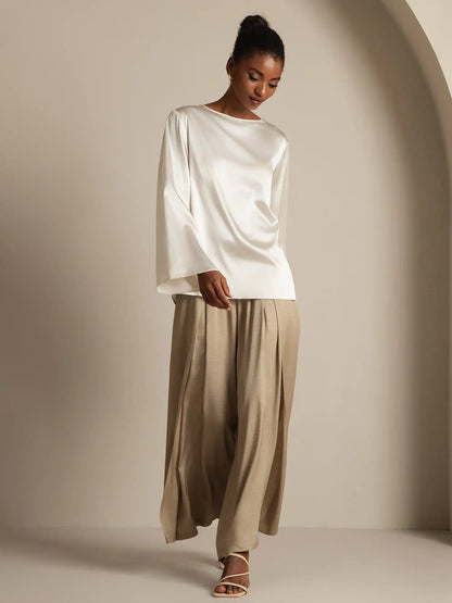 19Momme Silk Bell Sleeve Boat Neck Women's Top