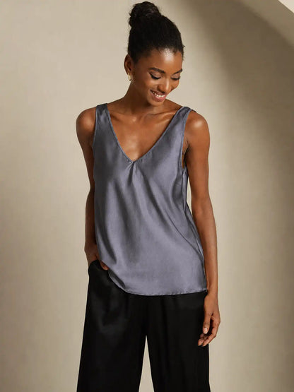 19Momme Silk Sleeveless V Neck Women's Tank Top with V Back Design