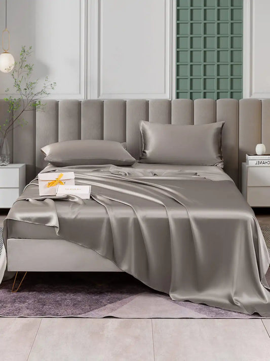 25Momme Silk 4Pcs Set Fitted&Flat Sheets+2x Pillowcases
