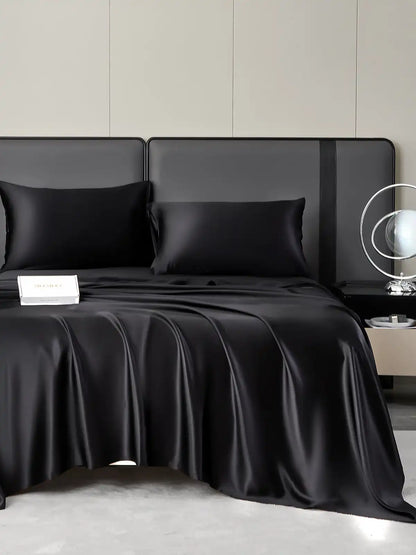 19Momme 4Pcs 100% Mulberry Silk Bedding Set Fitted&Flat Sheets+2x Pillowcases