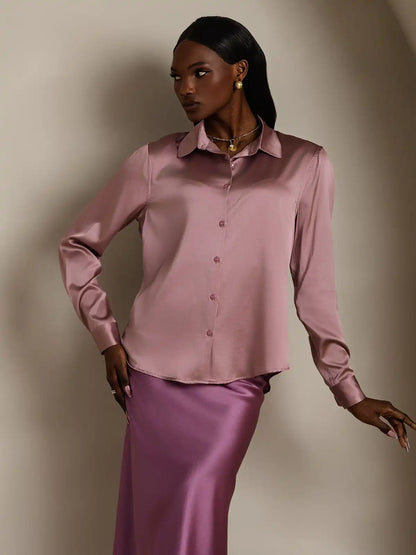 19Momme Silk Long Sleeve Lapel Collar Women's Shirt