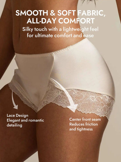 100% Mulberry Silk High Rise Knickers Lace Trim Panty