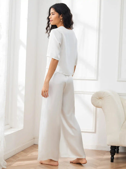 Women's 100% Mulberry Silk Half Sleeve Round Neck Pajamas Set