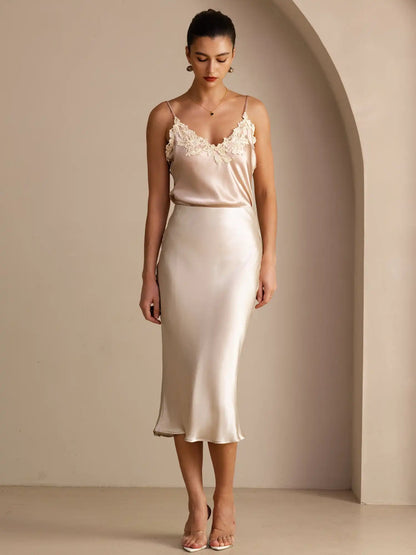 100% Mulberry Silk Stretch Long Straight Skirt