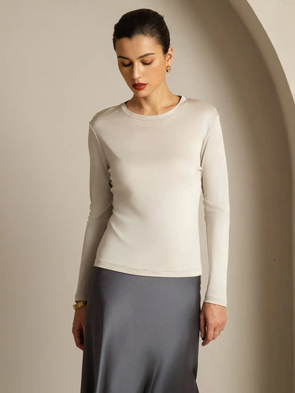 Women's 100% Mulberry Silk Long Sleeve Crew Neck Top