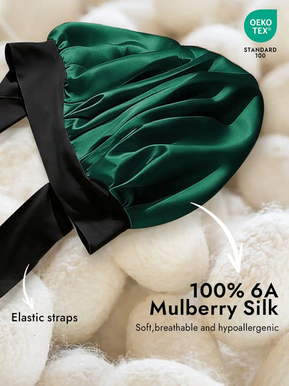 100% Mulberry Silk Bonnet Bowknot Tie Sleep Cap for Hair Protection