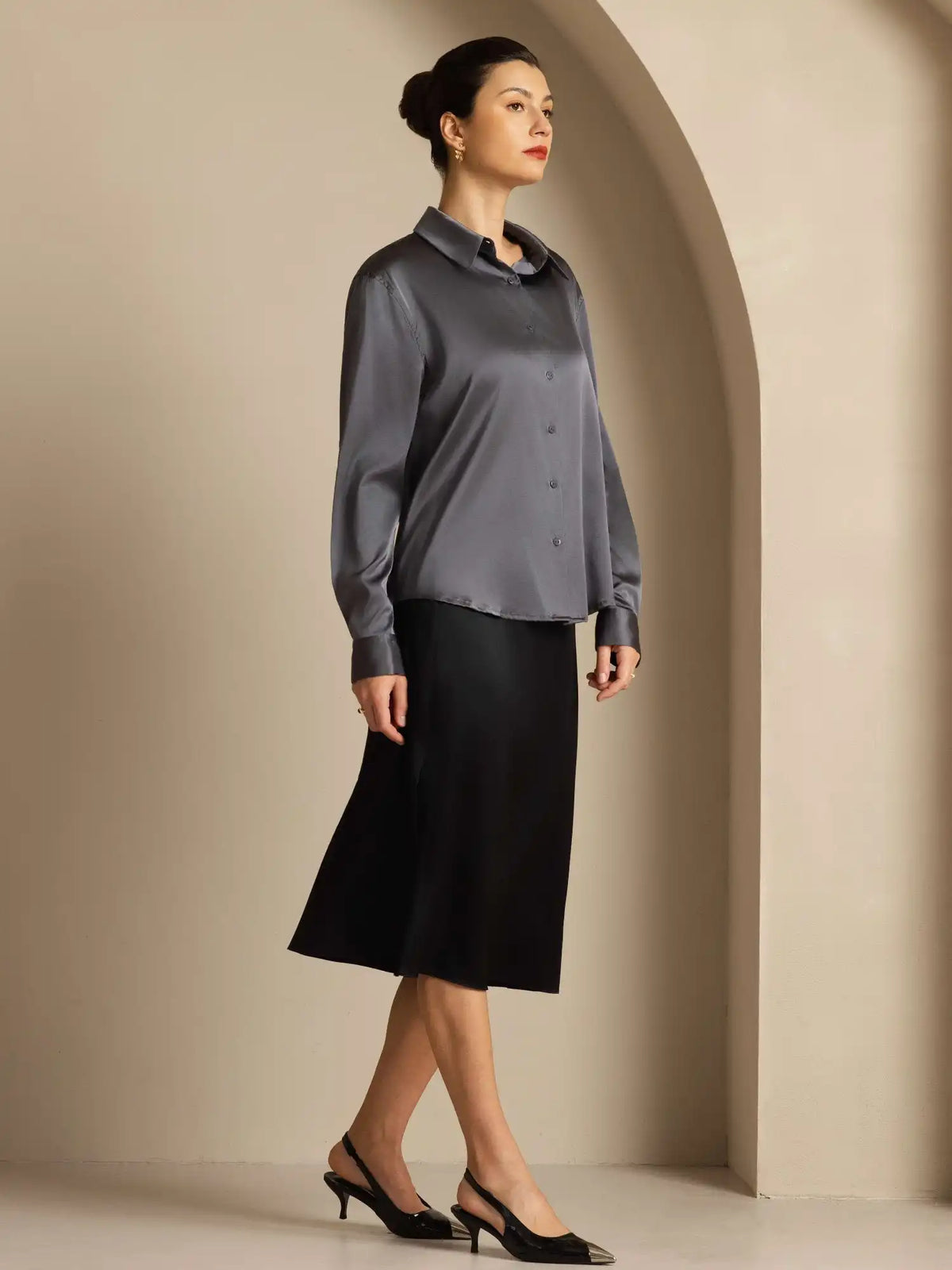 Women’s 19 Momme Silk Long Sleeves Button-Up Shirt