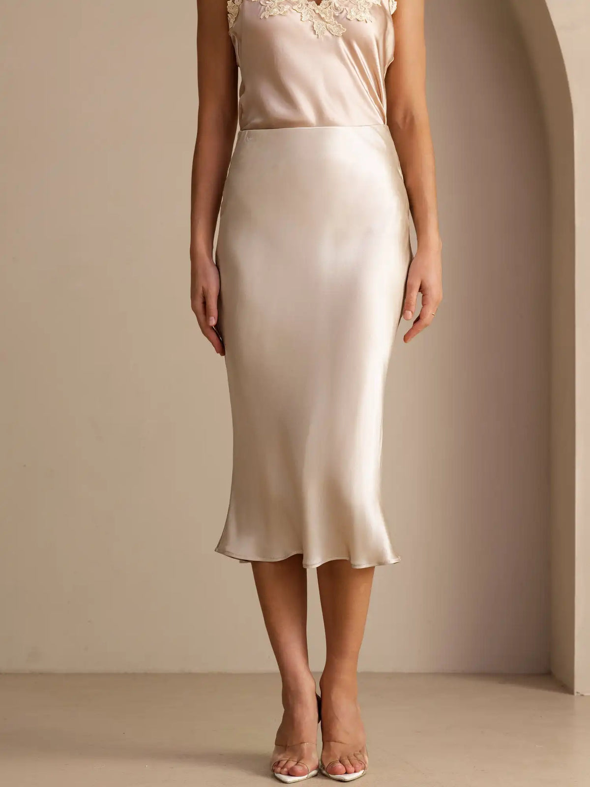 100% Mulberry Silk Stretch Long Straight Skirt