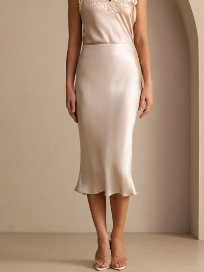 100% Mulberry Silk Stretch Long Straight Skirt