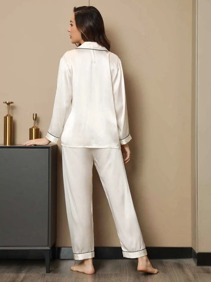 Women's 100% Mulberry Silk Long Sleeve Notch Collar Pajamas Set