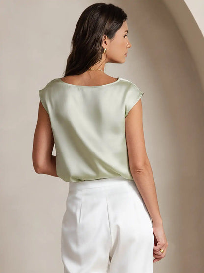 19Momme Silk Cap Sleeve Cowl Neck Women's Top