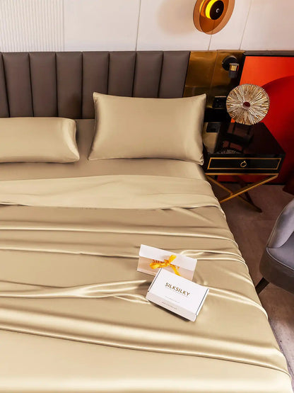 19Momme 4Pcs 100% Mulberry Silk Bedding Set Fitted&Flat Sheets+2x Pillowcases