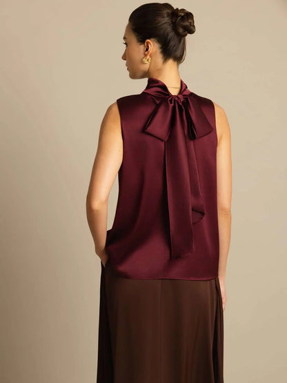 19Momme Silk Sleeveless Tie Neck Blouse