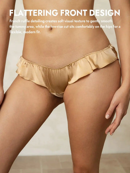 100% Mulberry Silk Low-Rise Ruffle Trim Panty