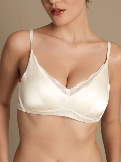 100% Mulberry Silk Classic Lace Trim Wireless Bra