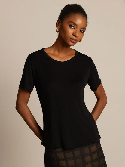 Women's 100% Mulberry Silk Short Sleeve Round Neck Basic T-Shirt