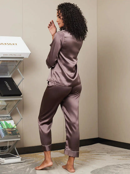 Women's 100% Mulberry Silk Long Sleeve Button Up Pajamas Set