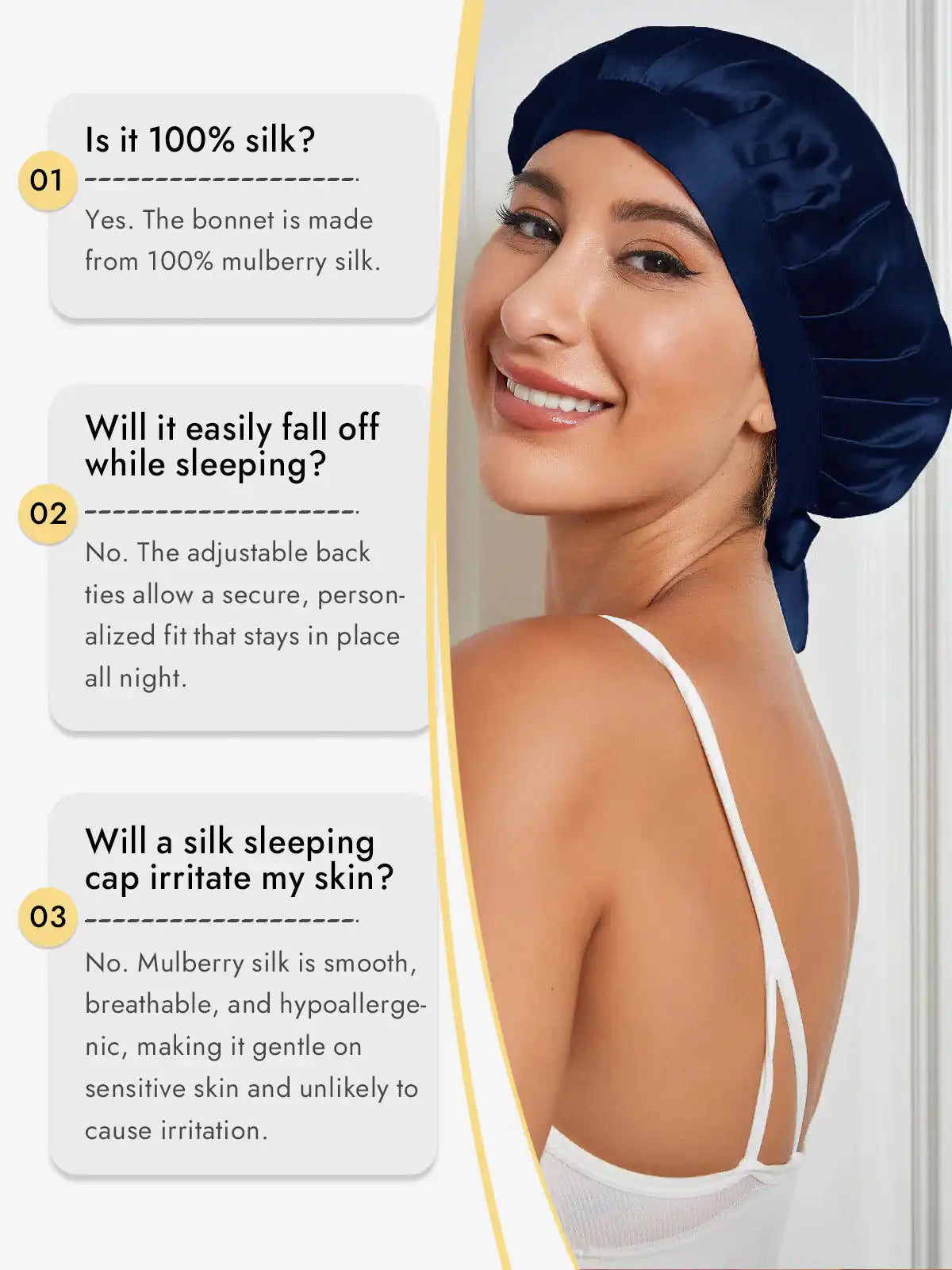 100% Mulberry Silk Sleep Bonnet with Ribbons