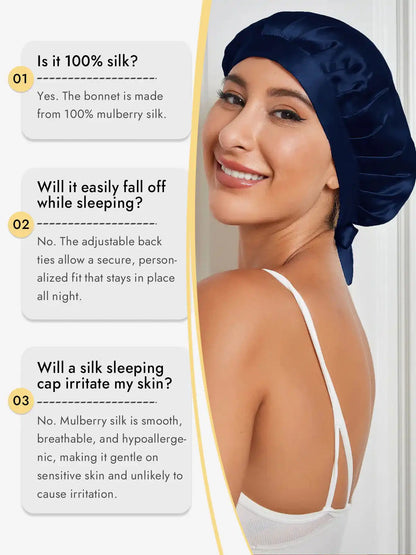 100% Mulberry Silk Sleep Bonnet with Ribbons