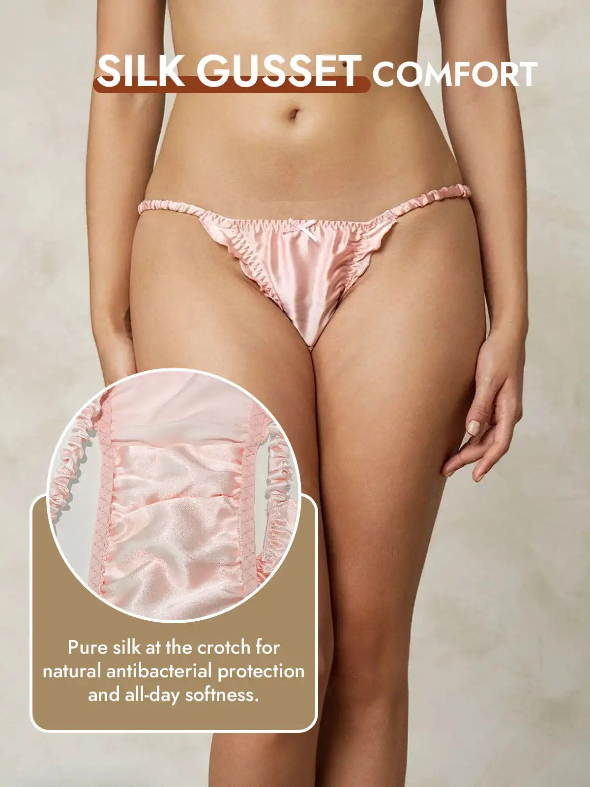 100% Mulberry Silk Ruffle Trim String Panty