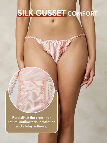 100% Mulberry Silk Ruffle Trim String Panty