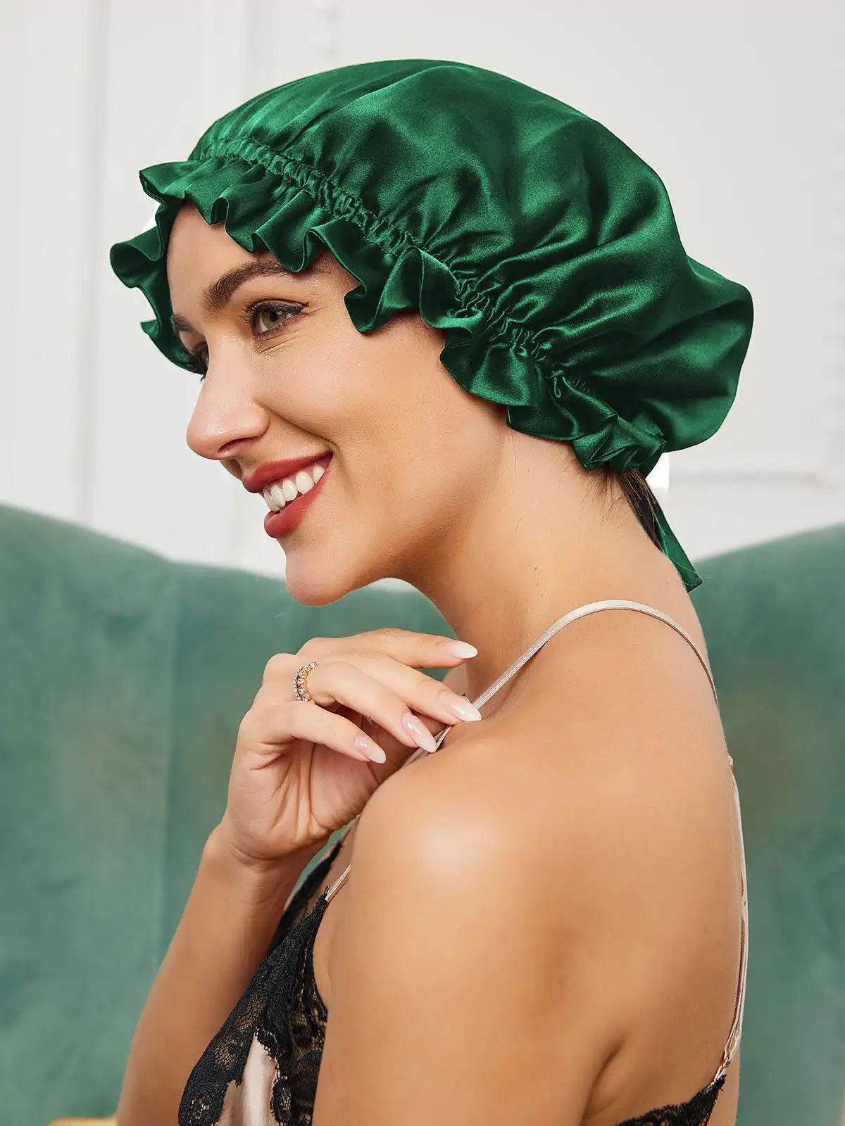 100% Mulberry Silk Sleep Cap Double Layer Bonnet with Ribbon