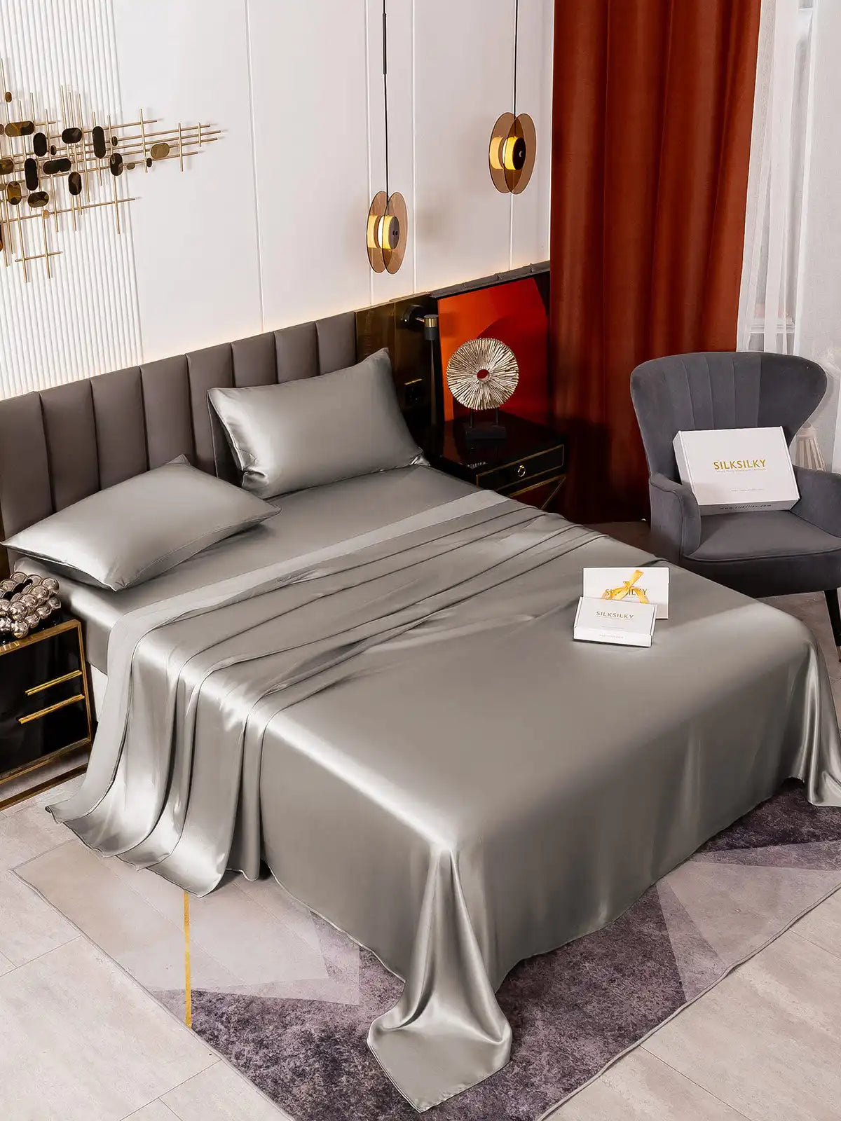 19Momme 4Pcs 100% Mulberry Silk Bedding Set Fitted&Flat Sheets+2x Pillowcases