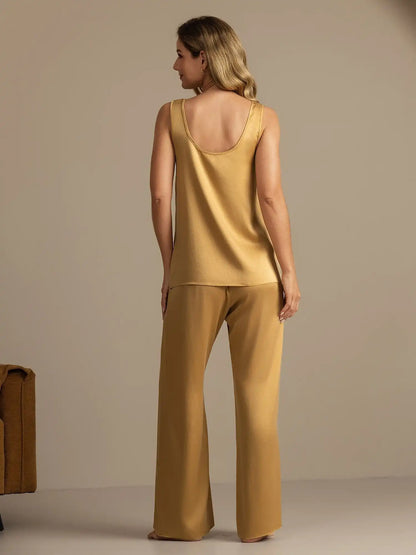 Clearance - 19Momme Washable Silk Tank Top & Wide Leg Pants Sleepwear Set