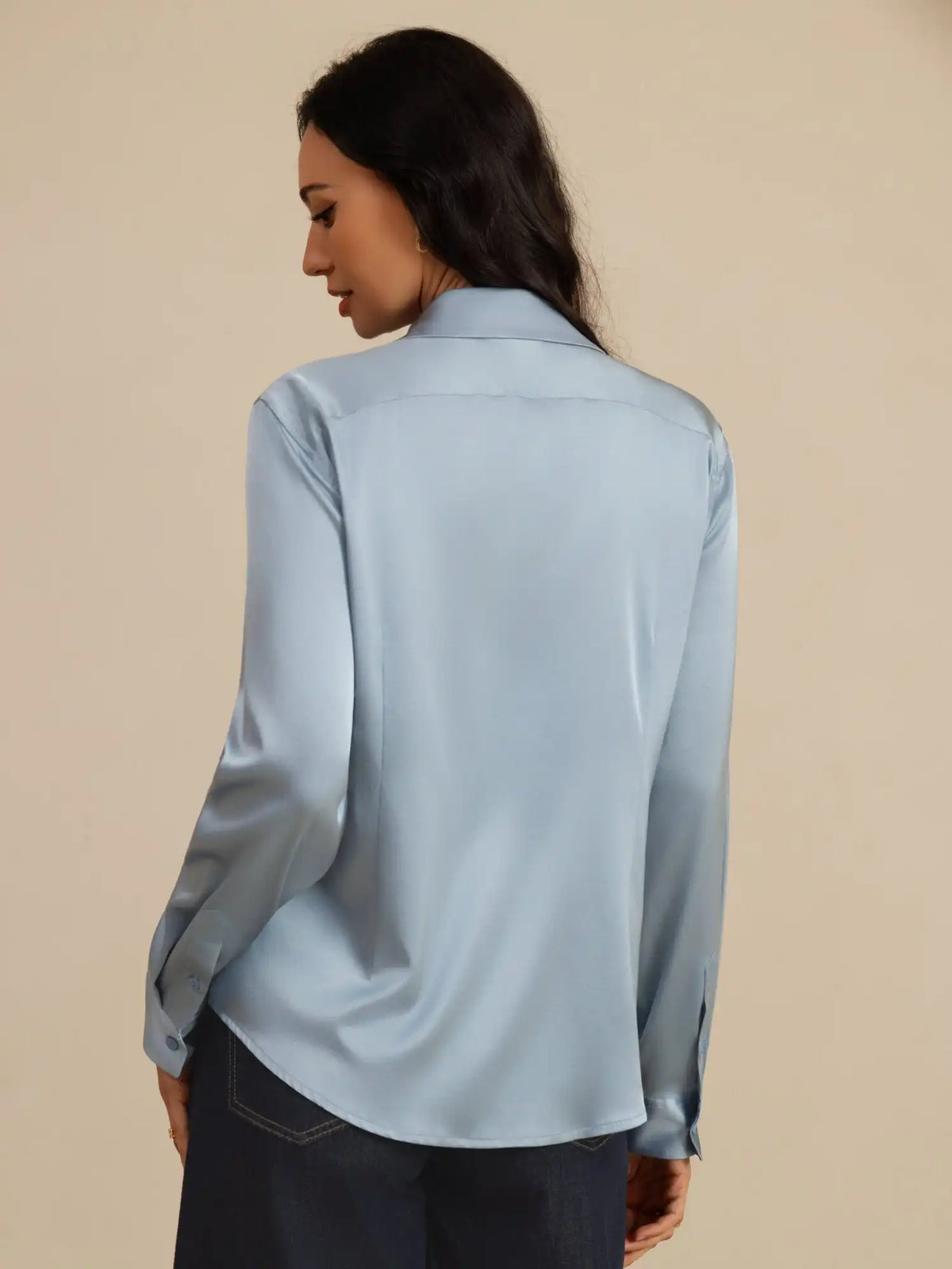 19Momme Silk Long Sleeve Lapel Collar Women's Shirt with Button Up Design