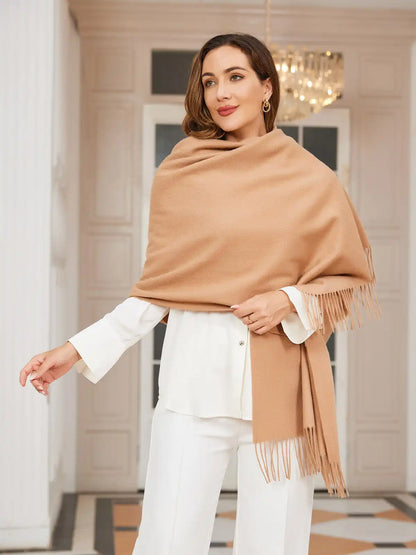 Clearance-Pure Wool Scarf Shawl w/ Fringed Decoration 200x70cm/79