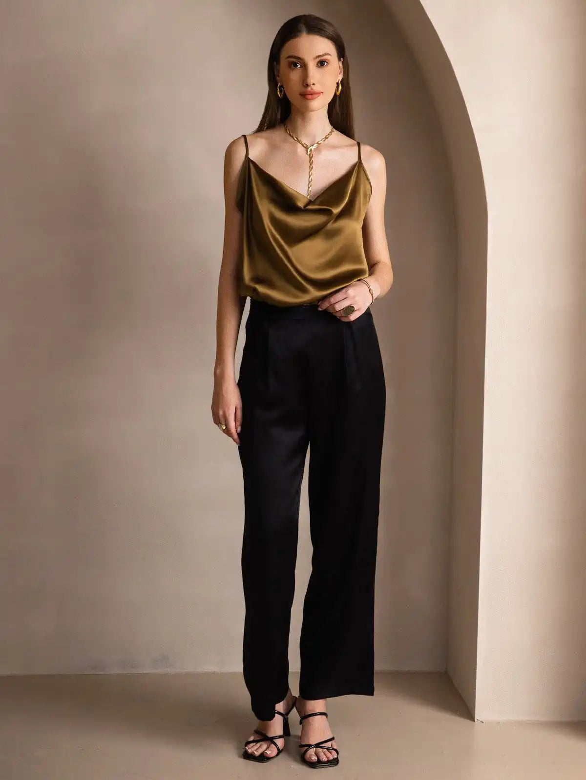 Clearance - 19Momme Silk Spaghetti Strap Cowl Neck Camisoles