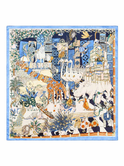100% Mulberry Silk Scenery Pattern Square Scarf 68x68cm/26.8