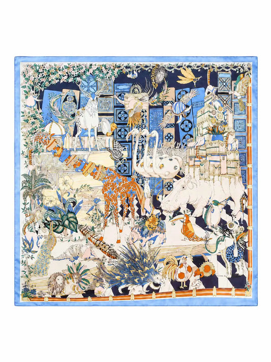100% Mulberry Silk Scenery Pattern Square Scarf 68x68cm/26.8