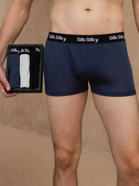 3Pcs 100% Mulberry Silk Men's Comfort Breathable Boxer Brief Underwear