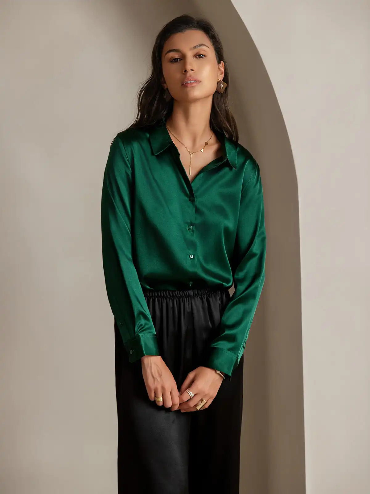Women’s 19 Momme Silk Long Sleeves Button-Up Shirt