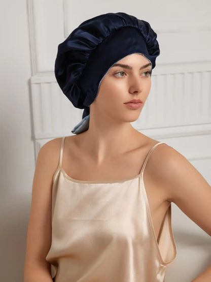 100% Mulberry Silk  Casual Bonnet with Long Ribbons (Two-tone and Double-sided)