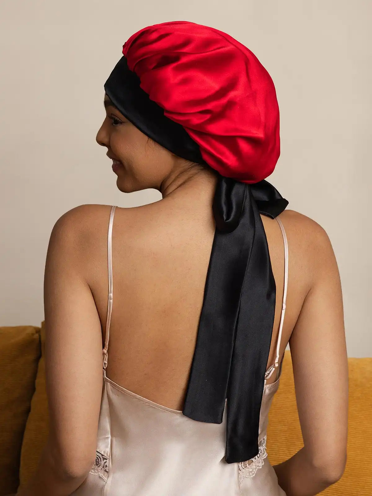 100% Mulberry Silk  Casual Bonnet with Long Ribbons (Two-tone and Double-sided)