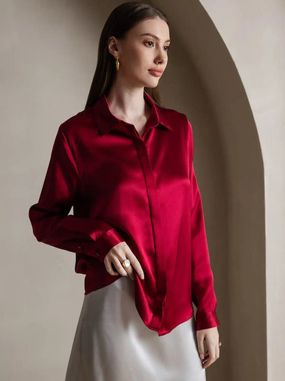 Clearance - 19Momme Silk Long Sleeve Lapel Collar Women's Shirt