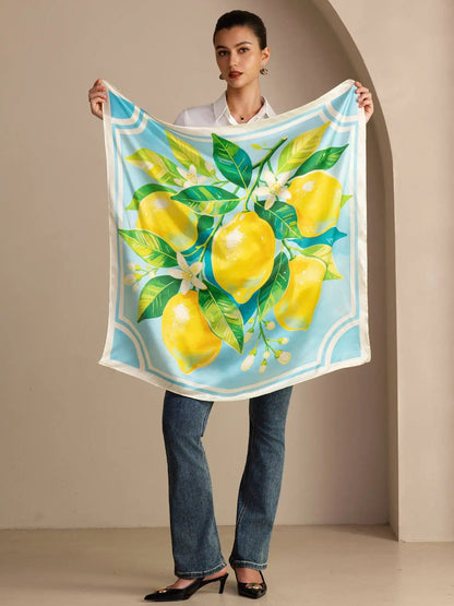 100% Mulberry Silk Lemon Pattern Scarf - Size 90x90cm