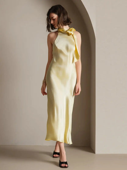 19Momme Silk Sleeveless Tie Neck Midi Dress