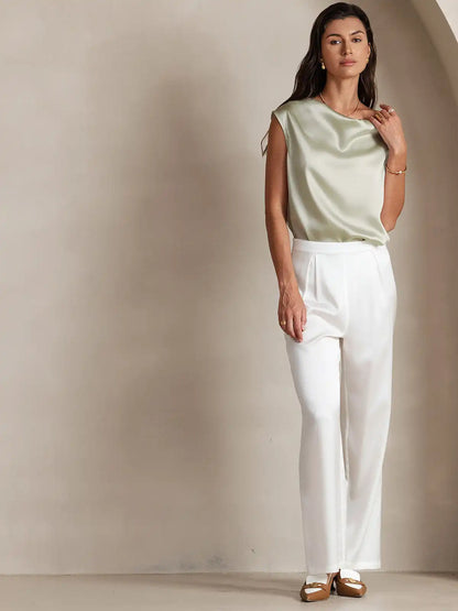 19Momme Women's Silk Cap Sleeve Cowl Neck Top