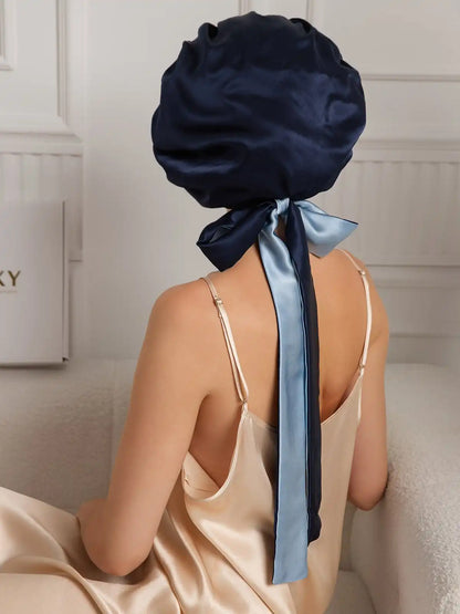 100% Mulberry Silk  Casual Bonnet with Long Ribbons (Two-tone and Double-sided)