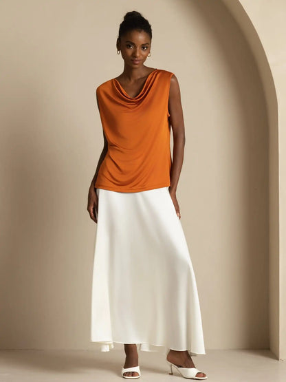 Clearance - Pure Silk  Women's Sleeveless Cowl Neck Basic Casual Top