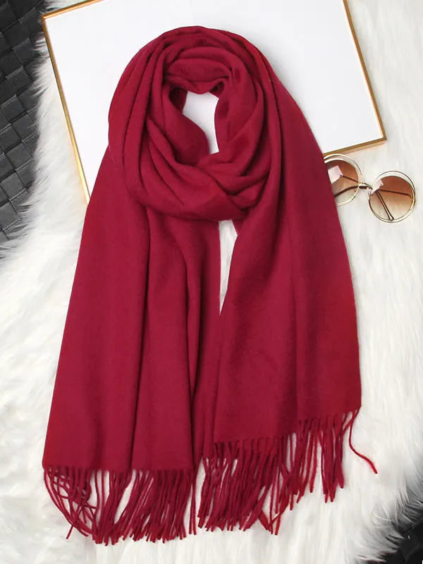 Clearance-Pure Wool Scarf Shawl w/ Fringed Decoration 200x70cm/79
